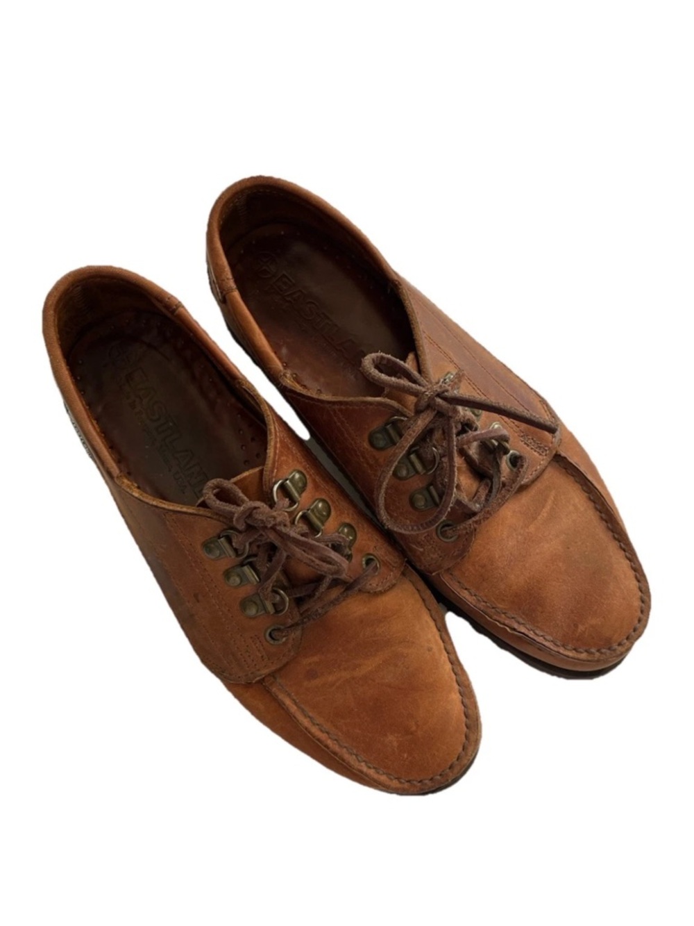 Vtg Eastland Falmouth Camp Moc Boat Shoes Leather Brown Vibram Tie Men's 8 1/2 D